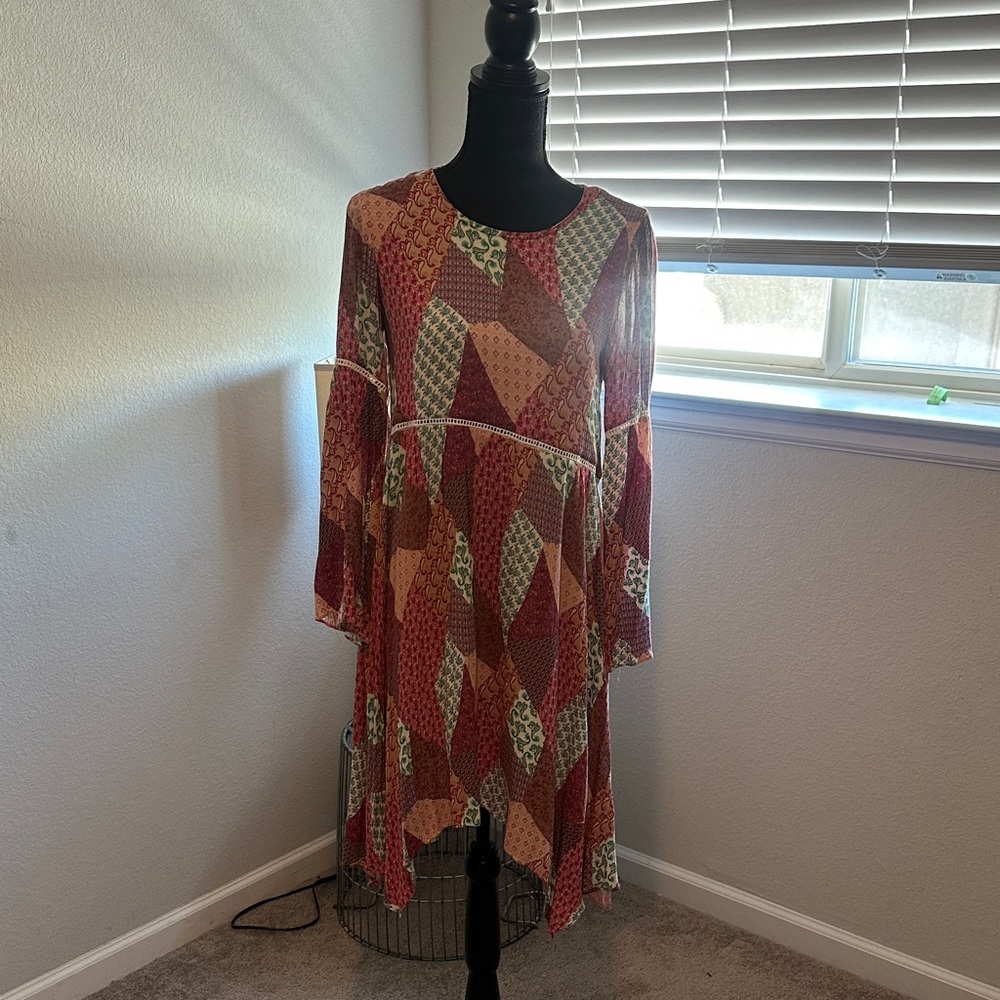 Nanette Lepore Rust Multi Patchwork Long Sleeve M… - image 1